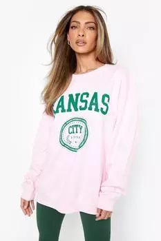 Свитер оверсайз с принтом канзас Boohoo, розовый