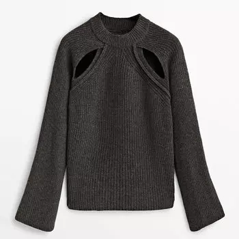 Свитер платочной вязки с вырезами Massimo Dutti, темно-серый