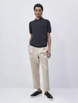 Свитер поло из прибленного хлопка Massimo Dutti, синий