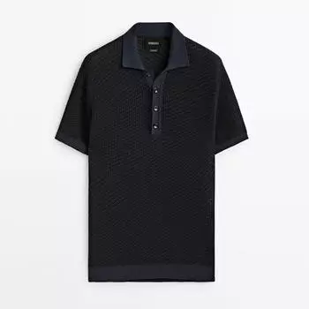 Свитер-поло Massimo Dutti Jacquard Linen, темно-синий