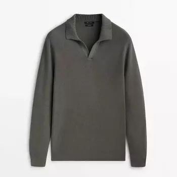 Свитер-поло Massimo Dutti Ribbed, хаки