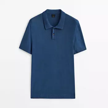 Свитер-поло Massimo Dutti Short Sleeve Cotton, чернильно-синий