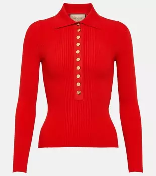 Свитер поло в рубчик GUCCI, красный