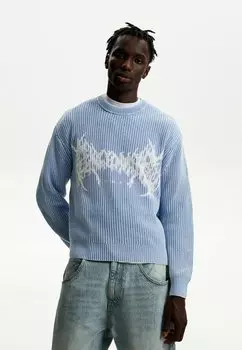 Свитер PRINTED Bershka, темно-синий