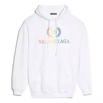 Свитер rainbow logo hoodie white Balenciaga, белый