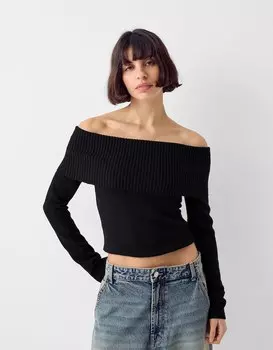 Свитер с бардо Bershka, черный