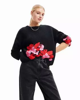 Свитер с цветочной вышивкой Desigual, черный