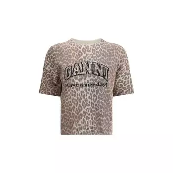 Свитер с короткими рукавами и леопардовым принтом Ganni, Multicolor