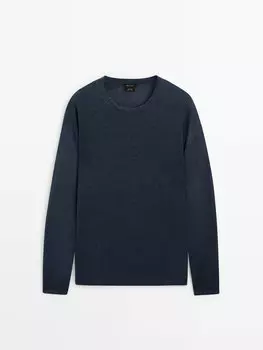 Свитер с круглым вырезом из 100% льна Massimo Dutti, синий