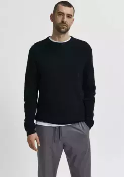 Свитер с круглым вырезом SELECTED HOMME "ROCKS KNIT CREW NECK", черный