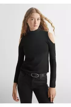 Свитер с открытыми плечами Mango, черный
