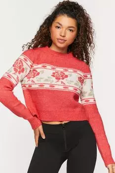 Свитер с принтом роз Forever 21, красный