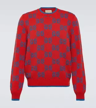 Свитер с узором GG интарсия и хлопком Gucci, красный