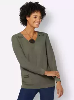 Свитер с V-образным вырезом в стиле casual "Пуловер" Casual Looks, хаки
