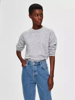 Свитер SELECTED FEMME Strick SLFLULU Rundhals Sweater, серый