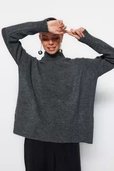Свитер - Серый - Oversize Trendyol, серый