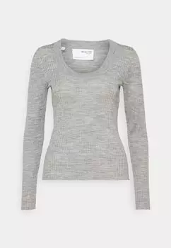 Свитер SLFCOSTA NEW DEEP U-NECK Selected Femme, светло-серый меланж