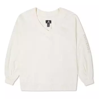 Свитер solid color loose knit v neck white hoodie Converse, белый