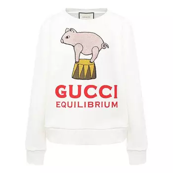 Свитер ss21 piggy cartoon printing pattern pure cotton round neck white hoodie Gucci, белый