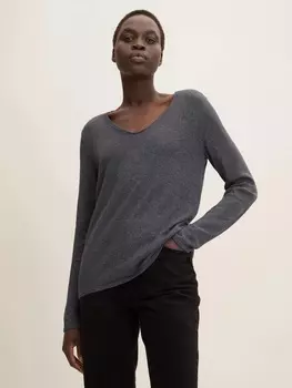 Свитер Tom Tailor Dnner Strick Basic V Ausschnitt Stretch Sweater, антрацит