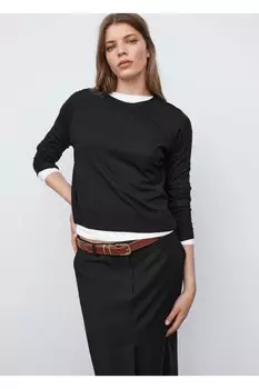 Свитер тонкой вязки с круглым вырезом Mango, черный
