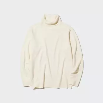 Свитер Uniqlo мужской из кашемира с высоким воротом, слоновая кость