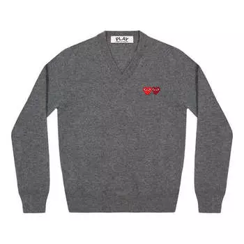 Свитер v-neck pullover double emblem 'grey' Comme Des Garcons Play, серый