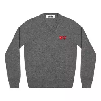 Свитер v-neck pullover double emblem 'grey' Comme Des Garcons Play, серый