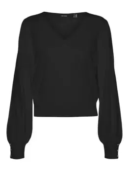 Свитер Vero Moda с V-образным вырезом "VMHOLLYKARIS LS V-NECK PULLOVER GA BOO", цвет Black Detail:W. Gold Buttons