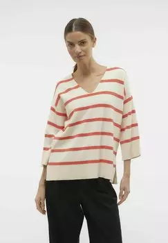 Свитер вязаный VMSABA 3/4 V-NCK STRIPE GA NOOS Vero Moda, цвет birch