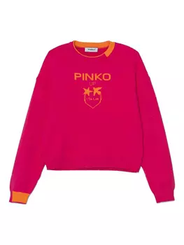 Свитер вязки интарсия с логотипом Pinko Kids, розовый