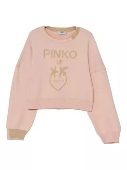 Свитер вязки интарсия с логотипом Pinko Kids, розовый