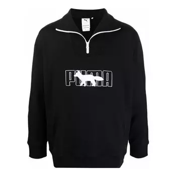 Свитер x maison kitsun half zip sweater 'black white' Puma, черный