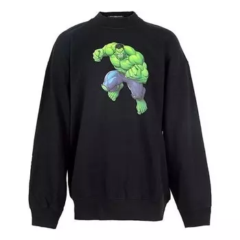 Свитер x marvel hulk-print boxy crewneck cotton sweatshirt 'black' Balenciaga, черный