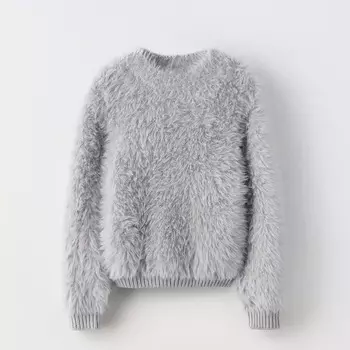Свитер ZARA Faux Fur Effect, серый