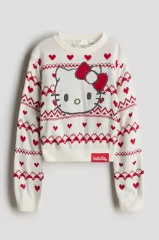 Свитер жаккардовой вязки H&M, белый