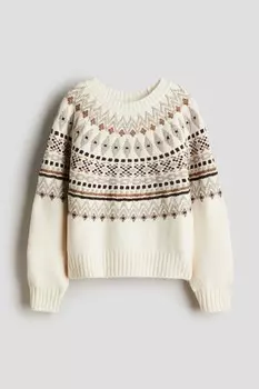 Свитер жаккардовой вязки H&M, бежевый