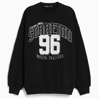 Свитшот Bershka Printed Long Sleeve, черный
