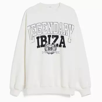 Свитшот Bershka Printed Long Sleeve, кремовый