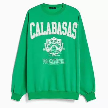 Свитшот Bershka Printed Long Sleeve, зеленый