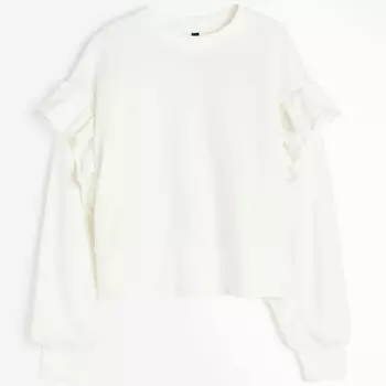 Свитшот H&M Oversized Ruffle-trimmed, кремовый