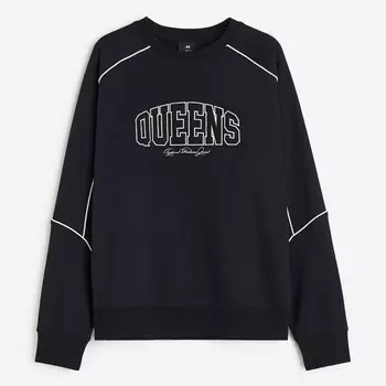 Свитшот H&M Relaxed Fit Embroidered Queens, черный