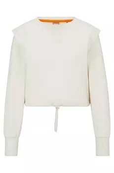 Свитшот Hugo Boss Cropped In Cotton With Drawstring And Embroidered Logo, кремовый