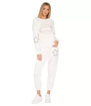Свитшот Lauren Moshi, Anela Rainbow Lip Outline Embroidered Crew Neck Raglan Sweatshirt
