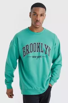 Свитшот оверсайз brooklyn nyc Boohoo, зеленый