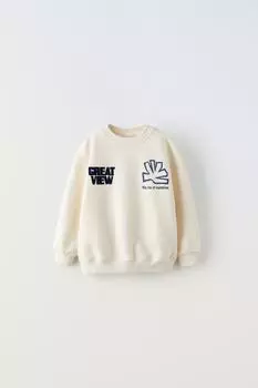 Свитшот с флокированным слоганом ZARA, экрю