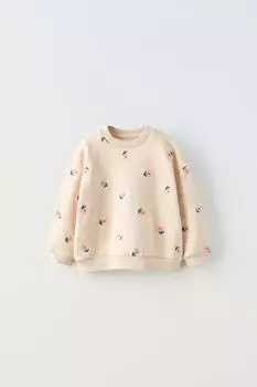 Свитшот с вышивкой ZARA, светло-бежевый