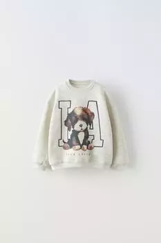 Свитшот с животными ZARA, серый мергель