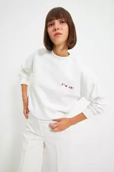 Свитшот Trendyol из плотного флиса, белый