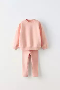 Свитшот в рубчик и леггинсы co ord ZARA, цвет tangerine